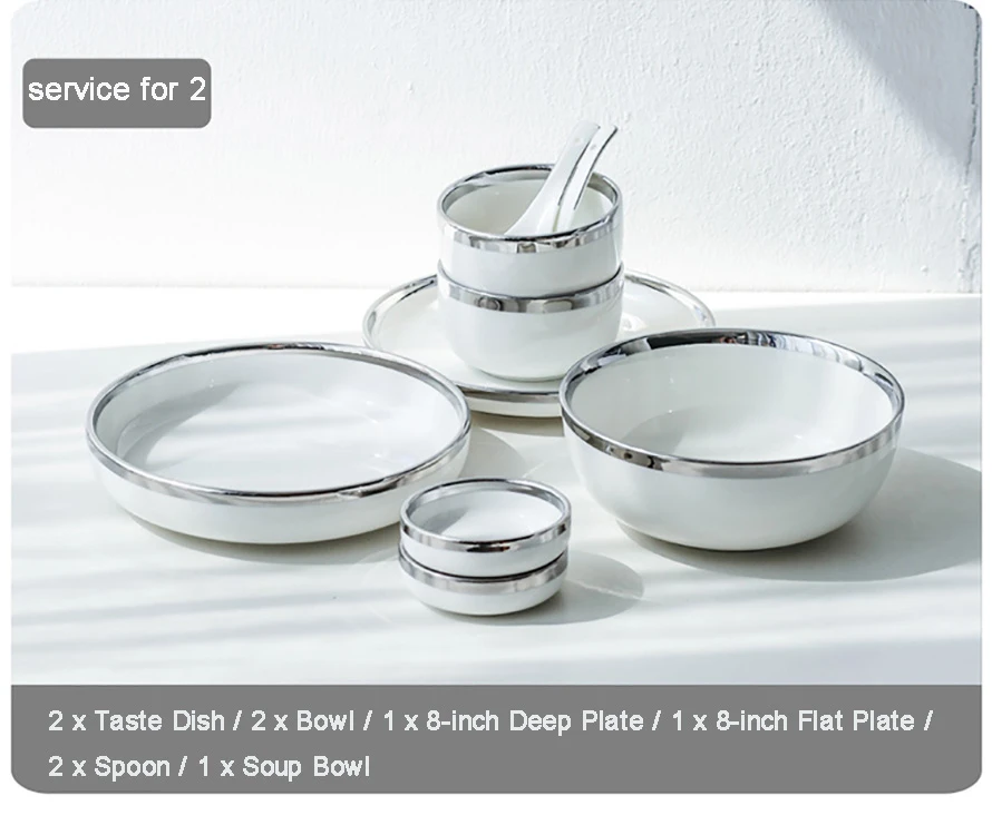 white and silver dinnerware set-----2